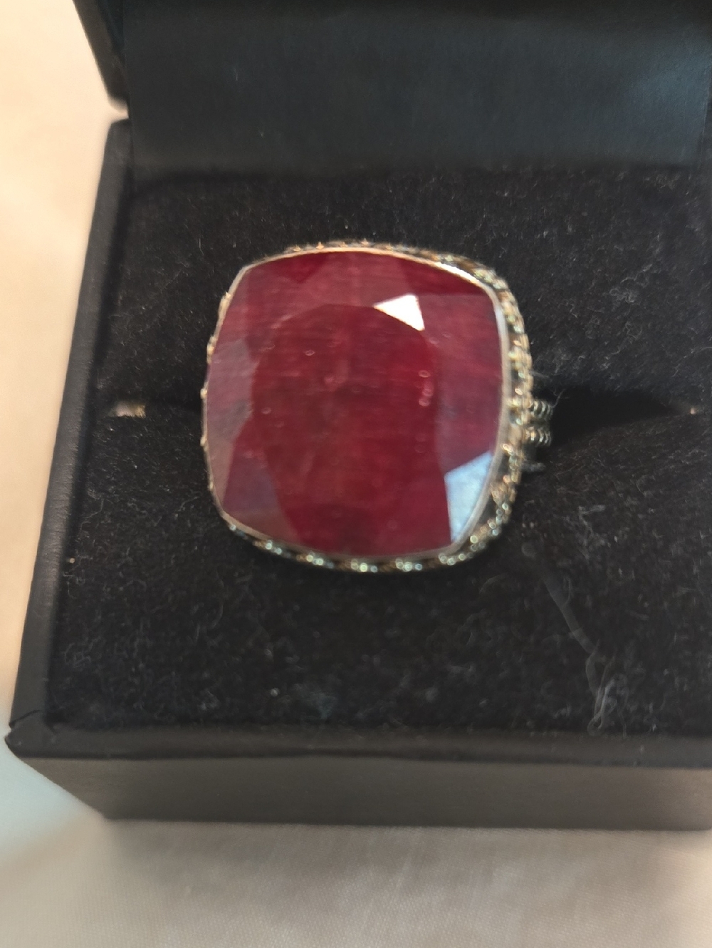 LARGE 50k RED RUBY Cushion-Cut Statement Ring - Women Jewelry.